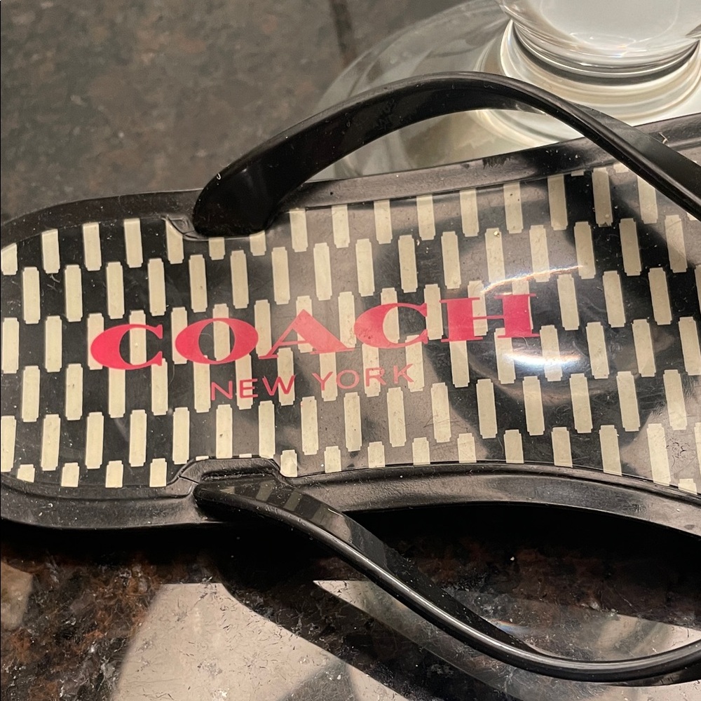 COACH Women’s Black Flip Flop Sandals with Gold Accent - Picture 2 of 9